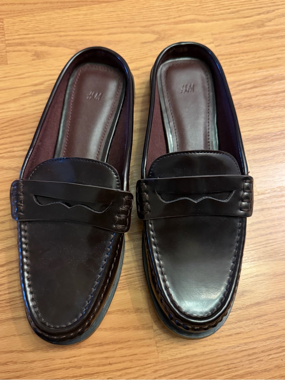 H&M Women's Brown Leather Penny Loafers